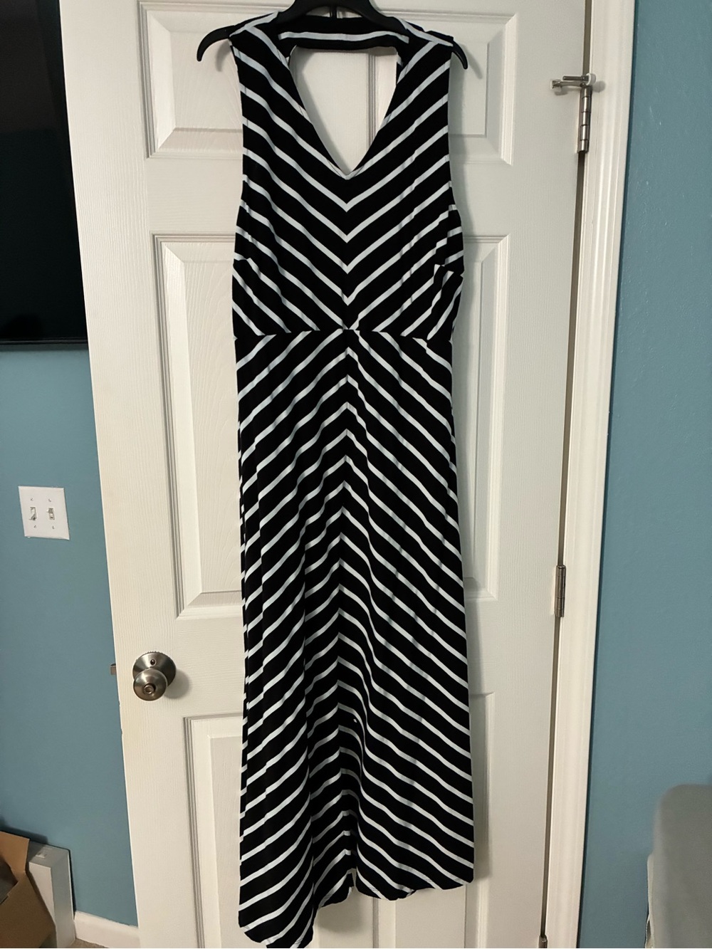 Talbots Black and White Striped V-Neck Maxi Dress